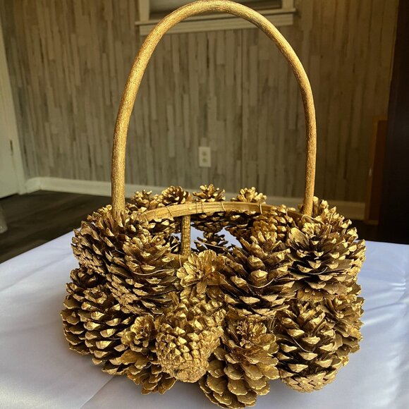 Gold-Colored Pinecone Basket - Picture 1 of 6